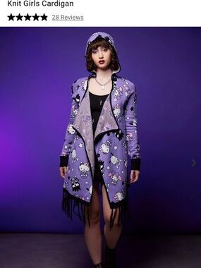 Purple Hooded Knit Cardigan with Fringe hello Kitty and friends hot topic NWT XL
